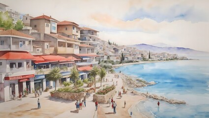 Durres Albania Country Landscape Illustration Art
