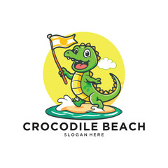 crocodile beach logo design vector illustration