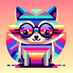 Playful Raccoon in Glasses: Trendy Synthwave-Inspired Vector Art with a Pastel Post-Impressionism Palette for Whimsical T-Shirt Design. Generative AI