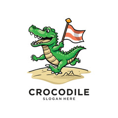 crocodile beach logo design vector illustration