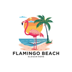 flamingo beach logo design vector illustration