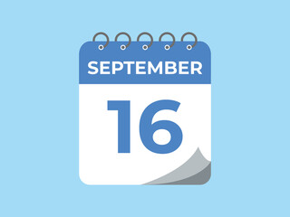 September  16 calendar reminder. 16 September  daily calendar icon template. Calendar 16 September  icon Design template. Vector illustration

