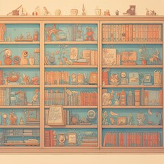 encyclopedia shelves, long shelves filled with encyclopedia volumes