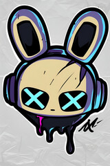 graffiti art of a bunny wearing a daft punk helmet