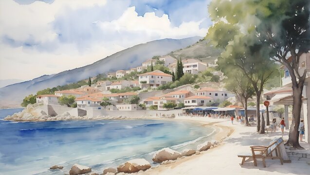 Himare Albania Country Landscape Illustration Art