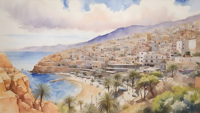 Oran Albania Country Landscape Illustration Art