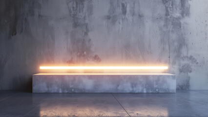 Illuminated Tranquility: A Grey Concrete Wall with White Neon Light