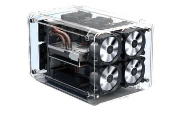 The Symphony of Cooling: A Computer Case Alive With Fans on White or PNG Transparent Background.