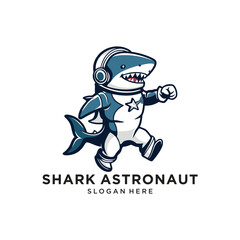 shark astronaut logo design vector illustration