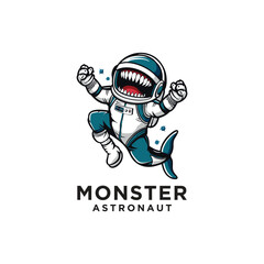 shark astronaut logo design vector illustration