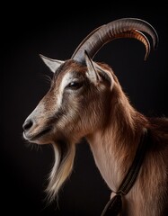 goat on a black background. side view; animals in the studio