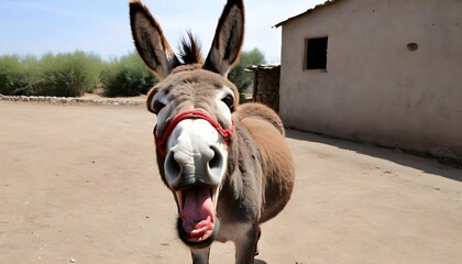 A Donkey With Its Mouth Open Chewing Cud Upscaled 10 - obrazy, fototapety, plakaty