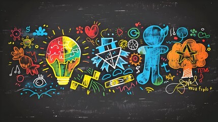 HandDrawn Chalkboard Highlighting Autism Awareness Facts with Vibrant Color and Engaging Art Generative ai