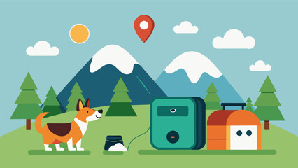 Fototapeta premium A portable pet monitoring system for camping and other outdoor adventures providing peace of mind and supervision for pets in unfamiliar environments.. Vector illustration