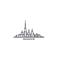 Mannheim cityscape skyline city panorama vector flat modern logo icon. Germany town emblem idea with landmarks and building silhouettes. Isolated thin line graphic