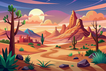 Desert Landscape with nature background illustration in cartoon style
