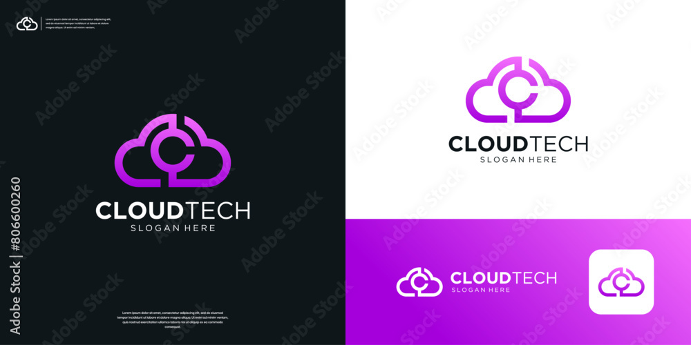 Poster letter c cloud computing database logo design.
