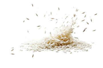 Dancing Grains: A Cascade of Rice on White or PNG Transparent Background.