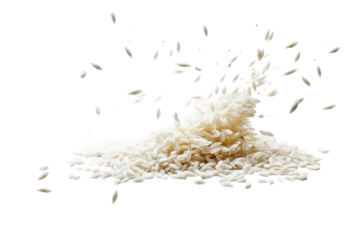 Dancing Grains: A Cascade of Rice on White or PNG Transparent Background.