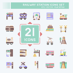 Obraz premium Icon Set Railway Station. related to Train Station symbol. flat style. simple design illustration