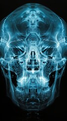 Detailed X-Ray of Human Skull, Exposing Cranial Structure Against Dark Background