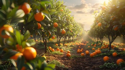 Orange Groves Cultivating Clean and Renewable Fuels in Lush Countryside Landscape