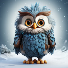 Obraz premium Watercolor Frosty owl, clipart Illustration, Generative Ai
