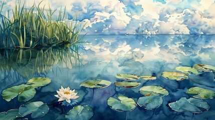 Artistic watercolor depicting a gentle meadow under a wide, calming horizon, the delicate strokes evoking peace and comfort for patients