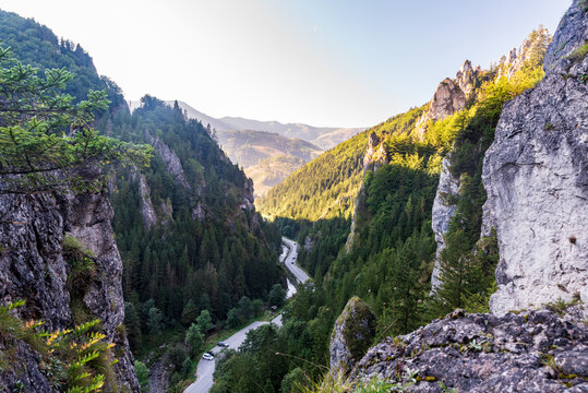 Vratna valley with hills above in Mala Fatra mountains in Slovakia