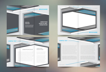 Business brochure set design template folder booklet tri-fold metal silver grill flat surfaces futuristic tech