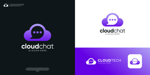 Simple cloud with talk chat symbol for business consulting logo design.