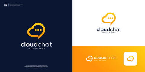 Simple cloud with chat symbol logo design unique.
