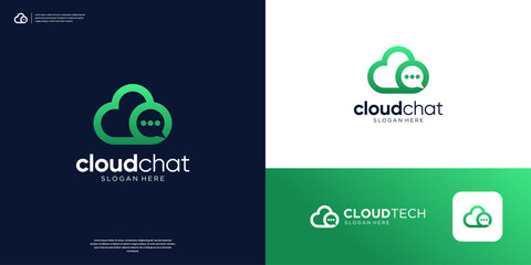 Modern combination cloud and bubble chat tech logo design.
