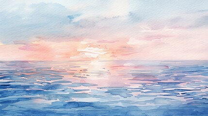Artistic watercolor of a soft sunrise over the ocean, the horizon painted in soothing pastels to ease patient anxiety