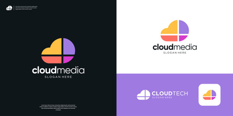 Colorful mosaic cloud tech logo design.