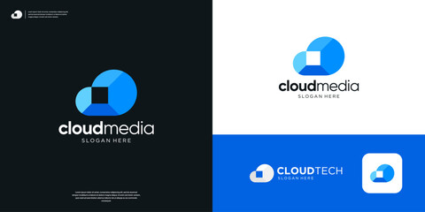 Simple cloud tech computing database server logo design.