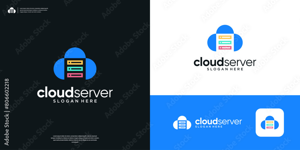 Poster database cloud server storage logo design colorful.
