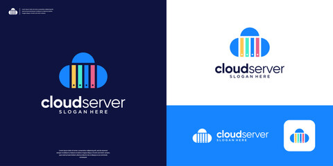 Colorful cloud server database storage logo design template.