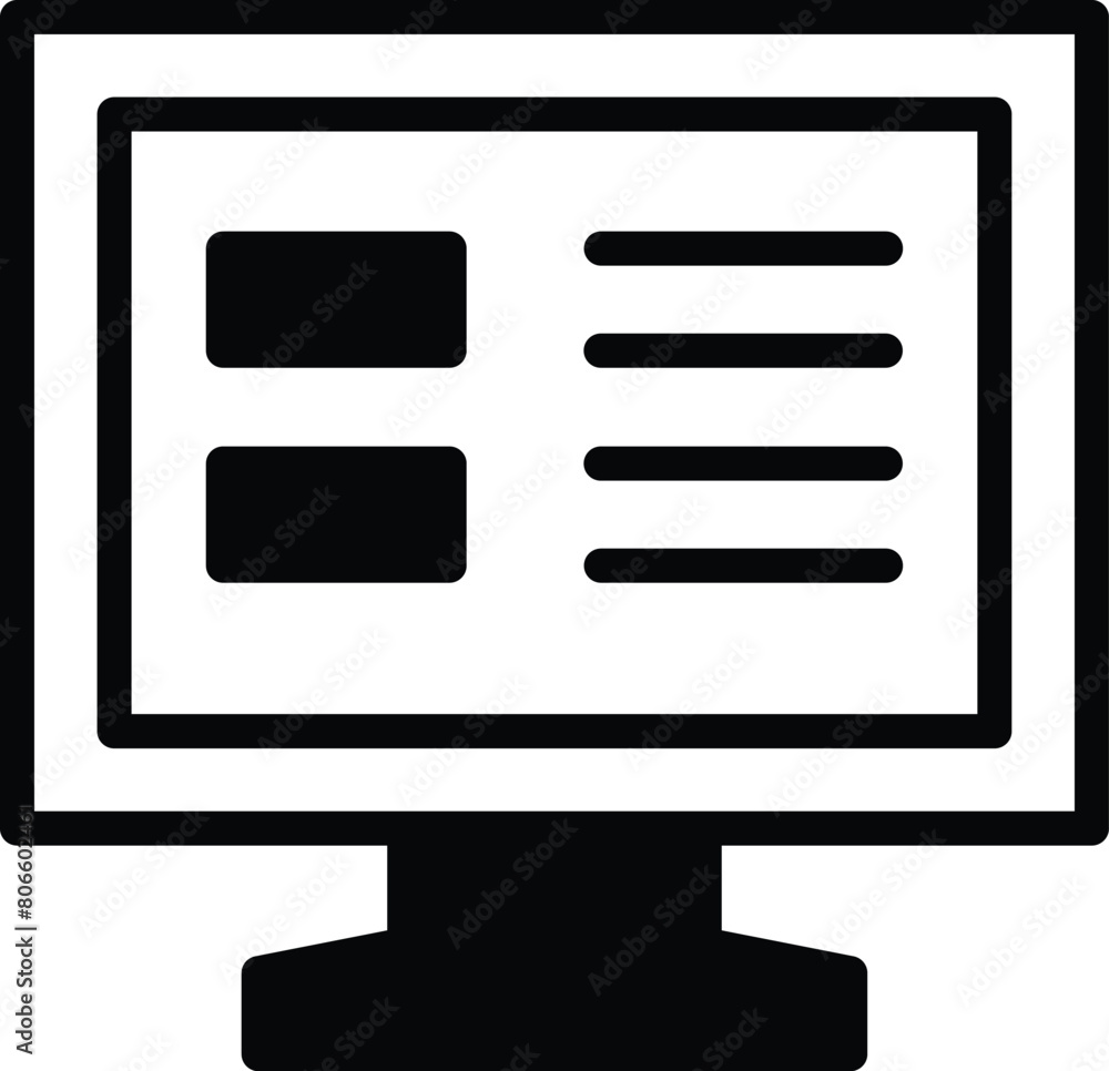Poster a computer monitor with a black and white screen in the concept of business icons