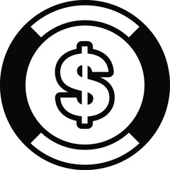 A black and white image of a dollar sign with a circle around it In the concept of business icons