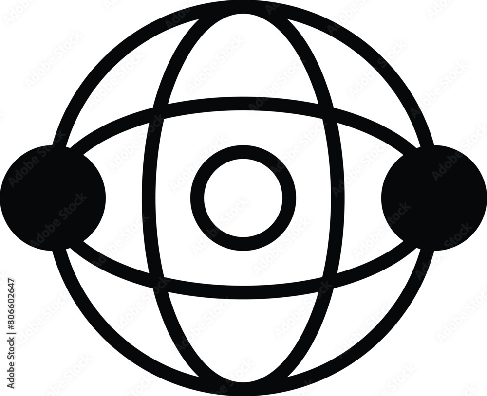 Poster a black and white image of a globe with two small circles in the middle of it in the concept of busi