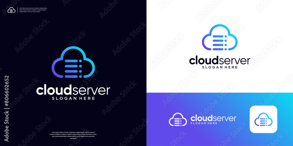 Aufkleber simple cloud line art database server storage logo design template.