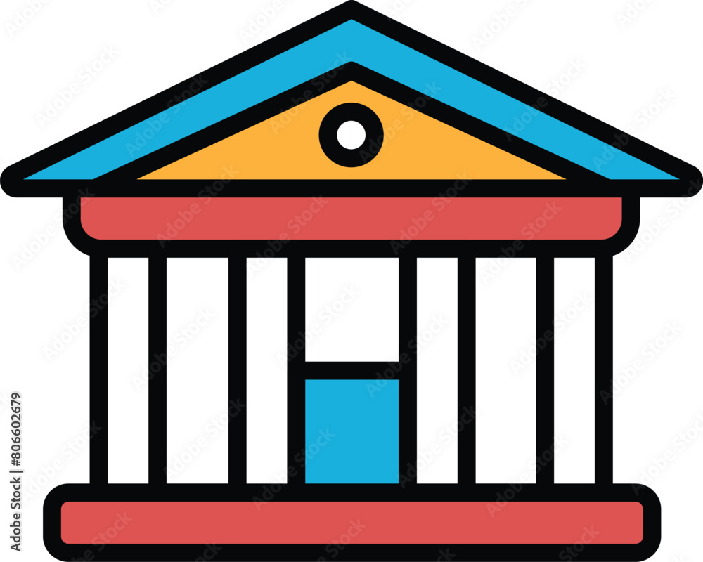 Poster a building with columns and a dome on top in the concept of business icons