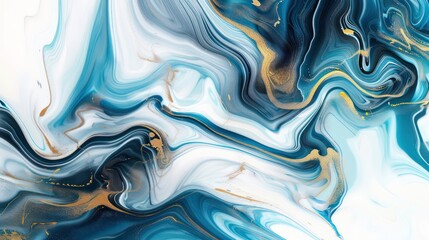 Obraz premium A beautiful abstract painting with blue, white and gold swirls, an elegant background.