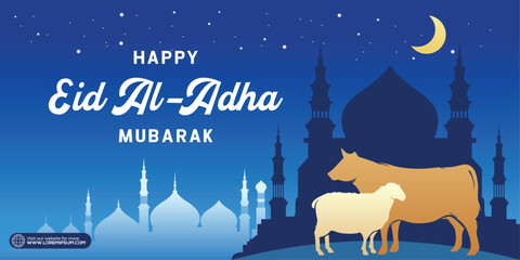 EID AL ADHA Islamic Banner Background. Graphic design for the decoration of gift certificates, banners and flyer.