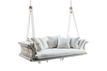 Bench with pillows on a swing on a transparent background