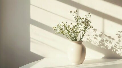 A Vase of Flowers Adorns a Scandinavian Minimalist Table, Adding a Breath of Freshness