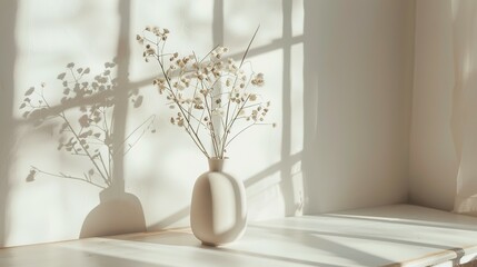 A Vase of Flowers Adorns a Scandinavian Minimalist Table, Adding a Breath of Freshness