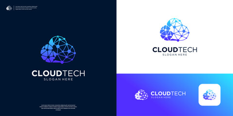 Cloud connection tech database server storage logo design.