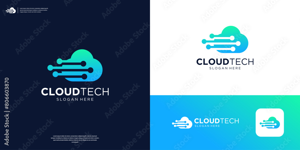 Aufkleber cloud tech connection transfer database server logo design.